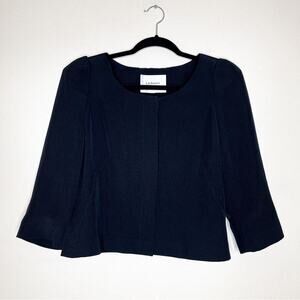 LK Bennett Cropped Collarless Padded Blazer Jacket Black 10 London